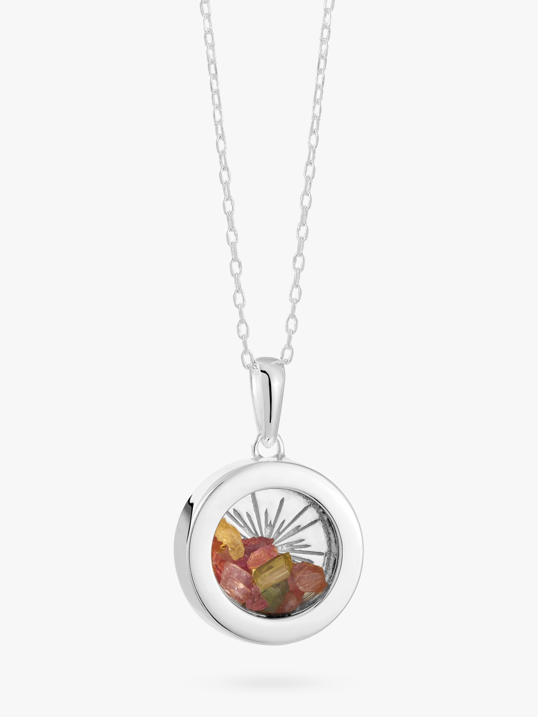 Rachel Jackson London Personalised Small Deco Sun Birthstone Amulet Necklace, Silver, Tourmaline - October
