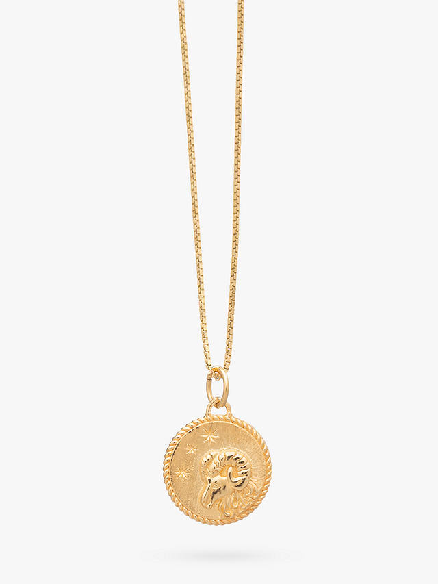 Rachel Jackson London Personalised Zodiac Art Coin Necklace, Gold, Aries