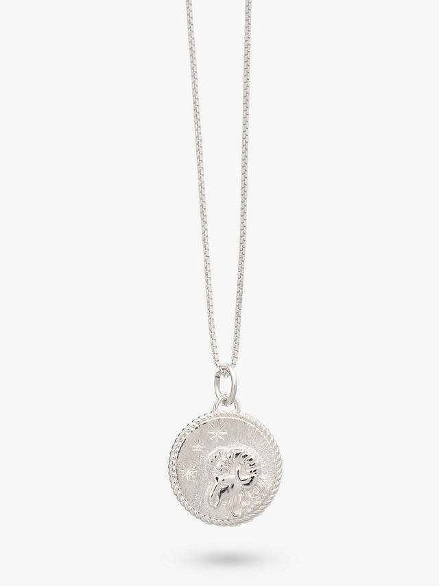 Rachel Jackson London Personalised Zodiac Art Coin Necklace, Silver, Aries
