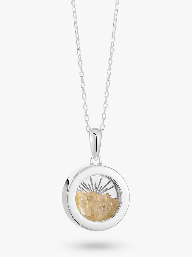 Rachel Jackson London Personalised Small Deco Sun Birthstone Amulet Necklace, Silver, Citrine - November