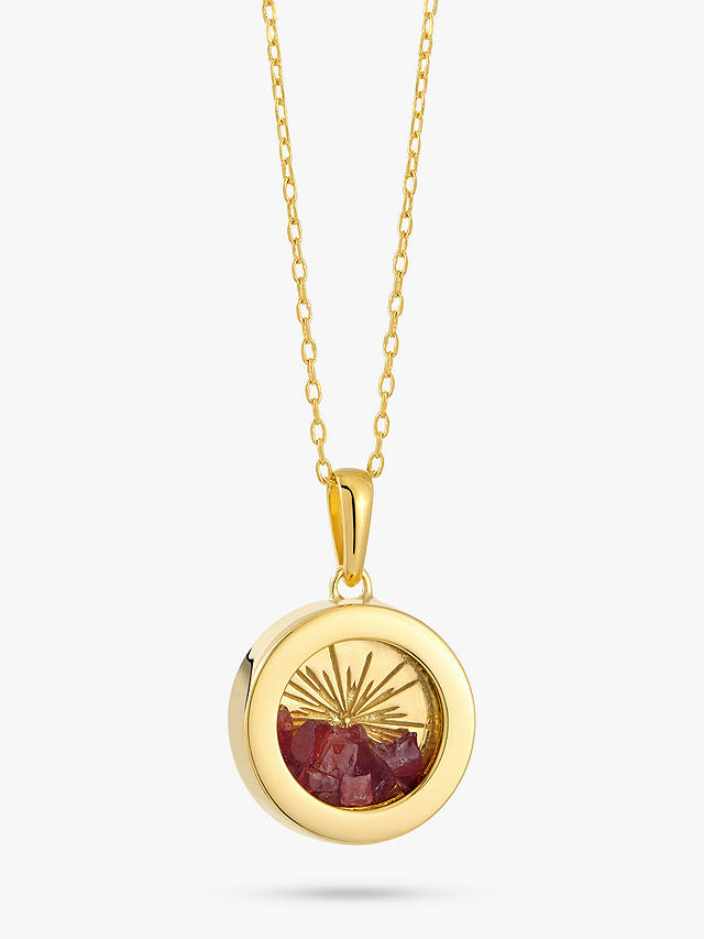 Rachel Jackson London Personalised Small Deco Sun Birthstone Amulet Necklace, Gold, Garnet - January
