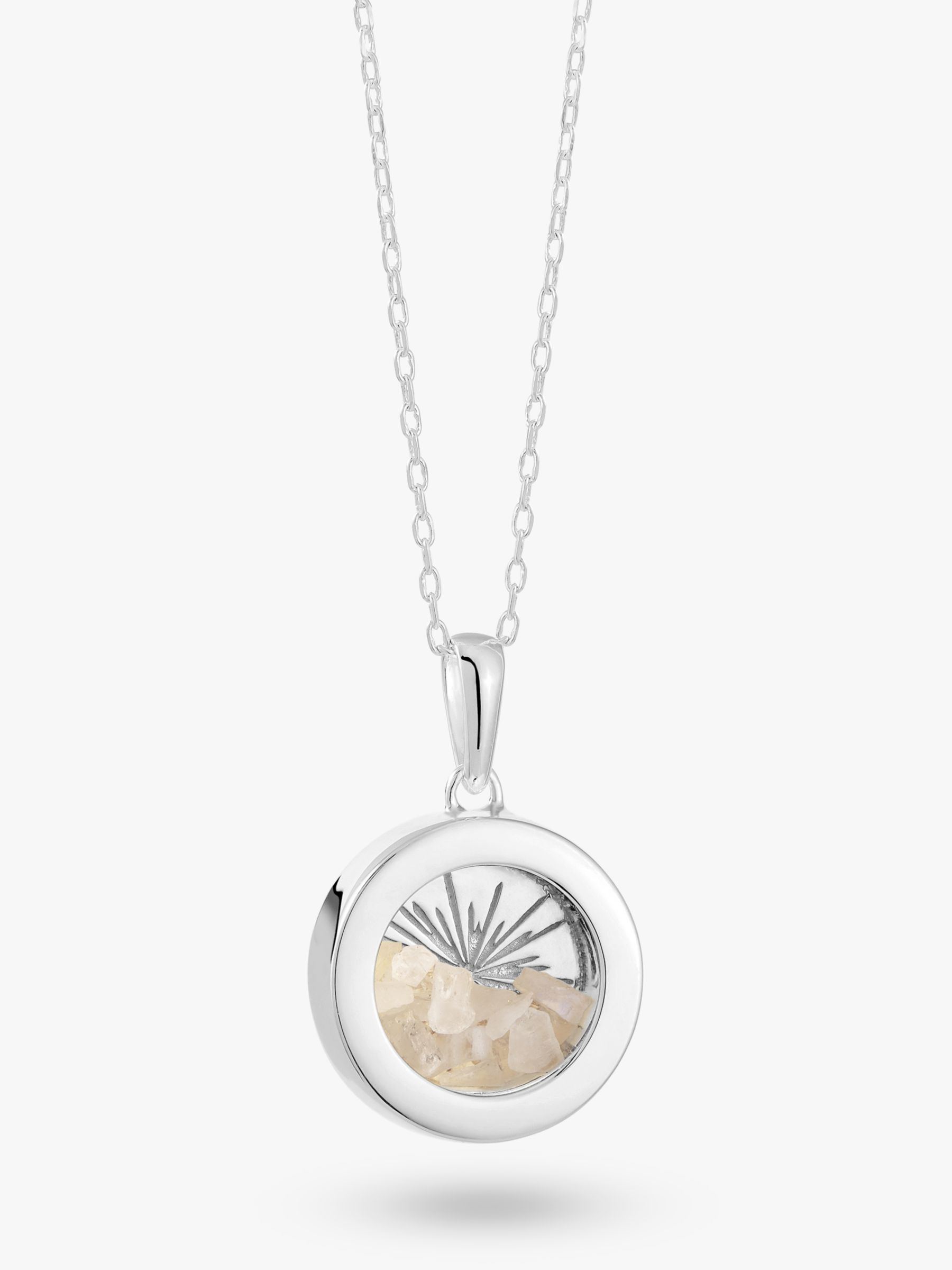 Rachel Jackson London Personalised Small Deco Sun Birthstone Amulet Necklace, Silver, Moonstone - June
