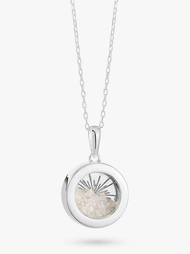 Rachel Jackson London Personalised Small Deco Sun Birthstone Amulet Necklace, Silver, Rock Crystal - April