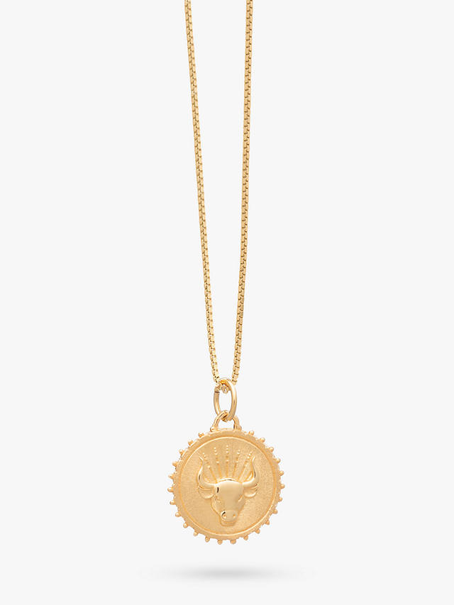 Rachel Jackson London Personalised Zodiac Art Coin Necklace, Gold, Taurus