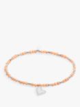 Joma Jewellery Heart Charm Beaded Stretch Bracelet, Silver/Orange