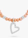 Joma Jewellery Heart Charm Beaded Stretch Bracelet, Silver/Orange