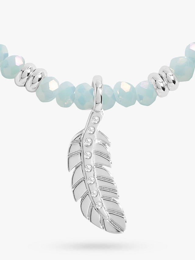 Joma Jewellery Feather Charm Beaded Stretch Bracelet, Silver/Blue