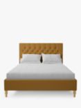 Koti Home Eden Upholstered Bed Frame, Double, Vintage Velvet Mustard