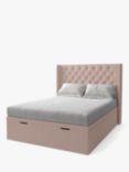 Koti Home Astley Upholstered Ottoman Storage Bed, Double, Classic Linen Look Washed Pink