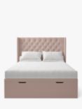 Koti Home Astley Upholstered Ottoman Storage Bed, Double, Classic Linen Look Washed Pink