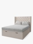 Koti Home Astley Upholstered Ottoman Storage Bed, King Size, Classic Linen Look Beige