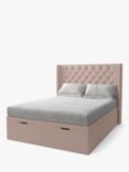 Koti Home Astley Upholstered Ottoman Storage Bed, Super King Size, Classic Linen Look Washed Pink