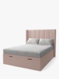 Koti Home Adur Upholstered Ottoman Storage Bed, Double, Classic Linen Look Washed Pink