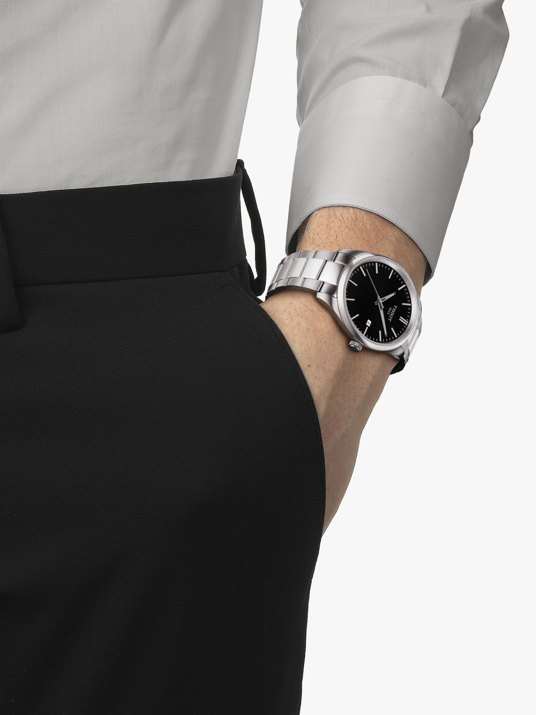 Tissot Men's PR 100 Date Bracelet Strap Watch, Silver/Black T1504101105100