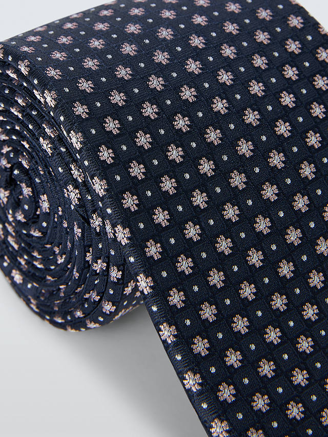 John Lewis Floral Foulard Silk Tie, Navy/Pink