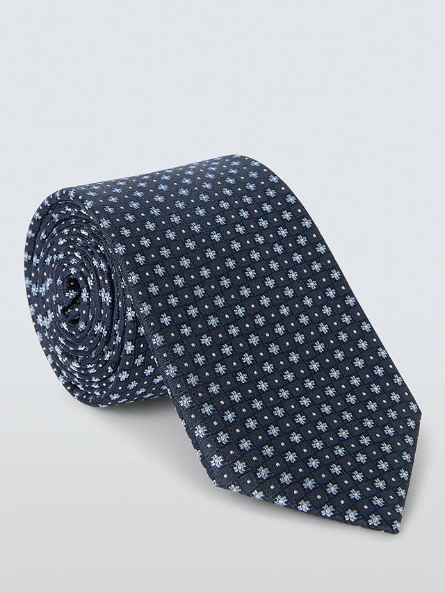 John Lewis Floral Foulard Silk Tie, Navy/Light Blue