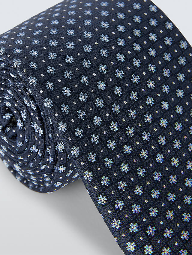 John Lewis Floral Foulard Silk Tie, Navy/Light Blue