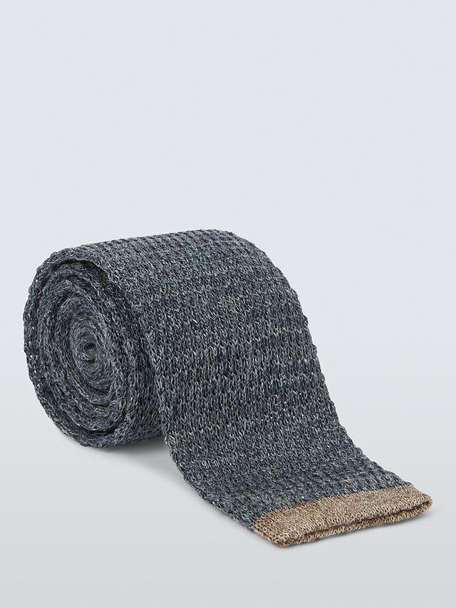 John Lewis Knitted Linen Tie, Navy/Neutral