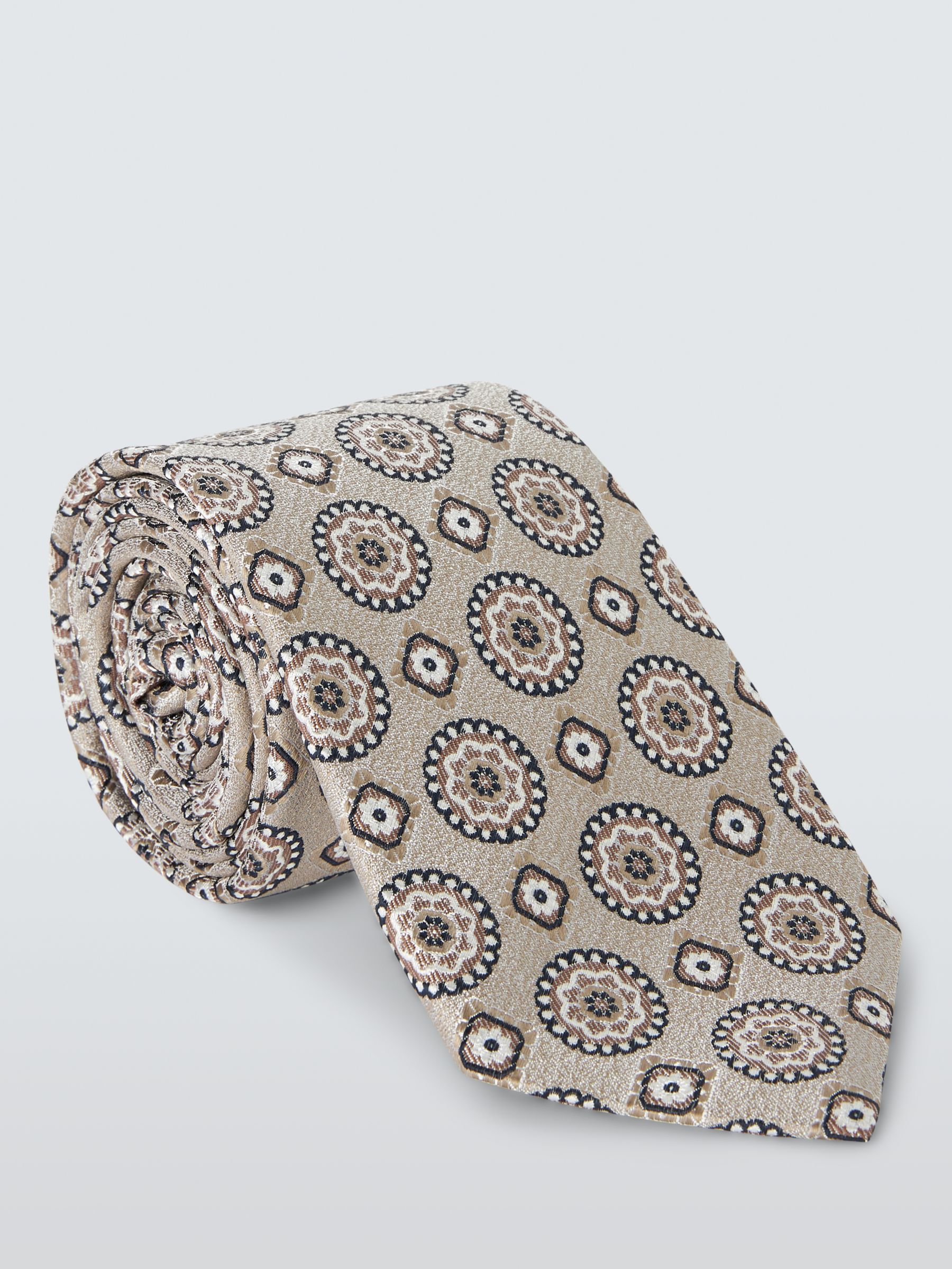 John Lewis Foulard Print Linen Tie, Neutral/Navy