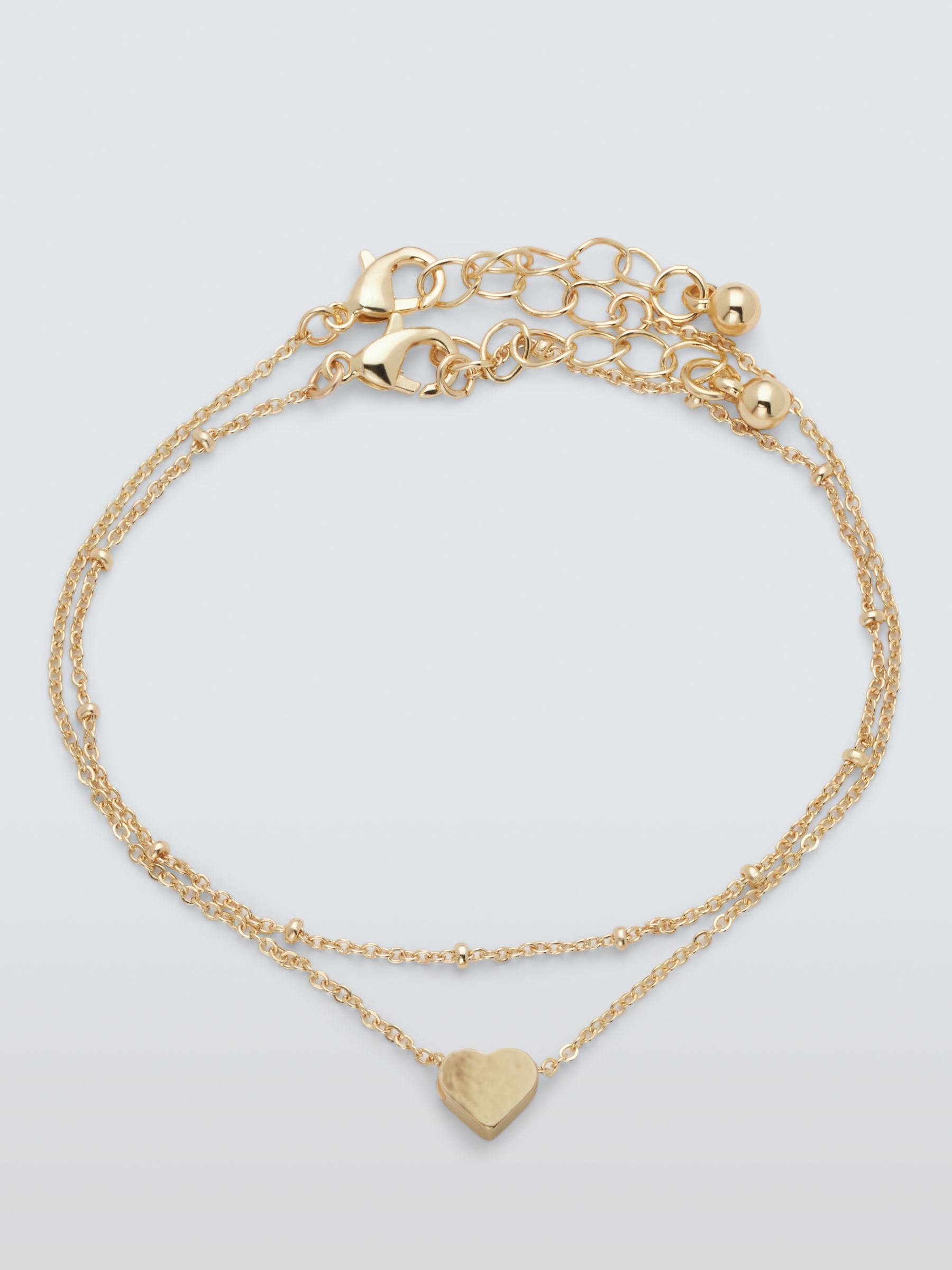 John Lewis Heart Bead Chain Bracelet, Pack of 2, Gold