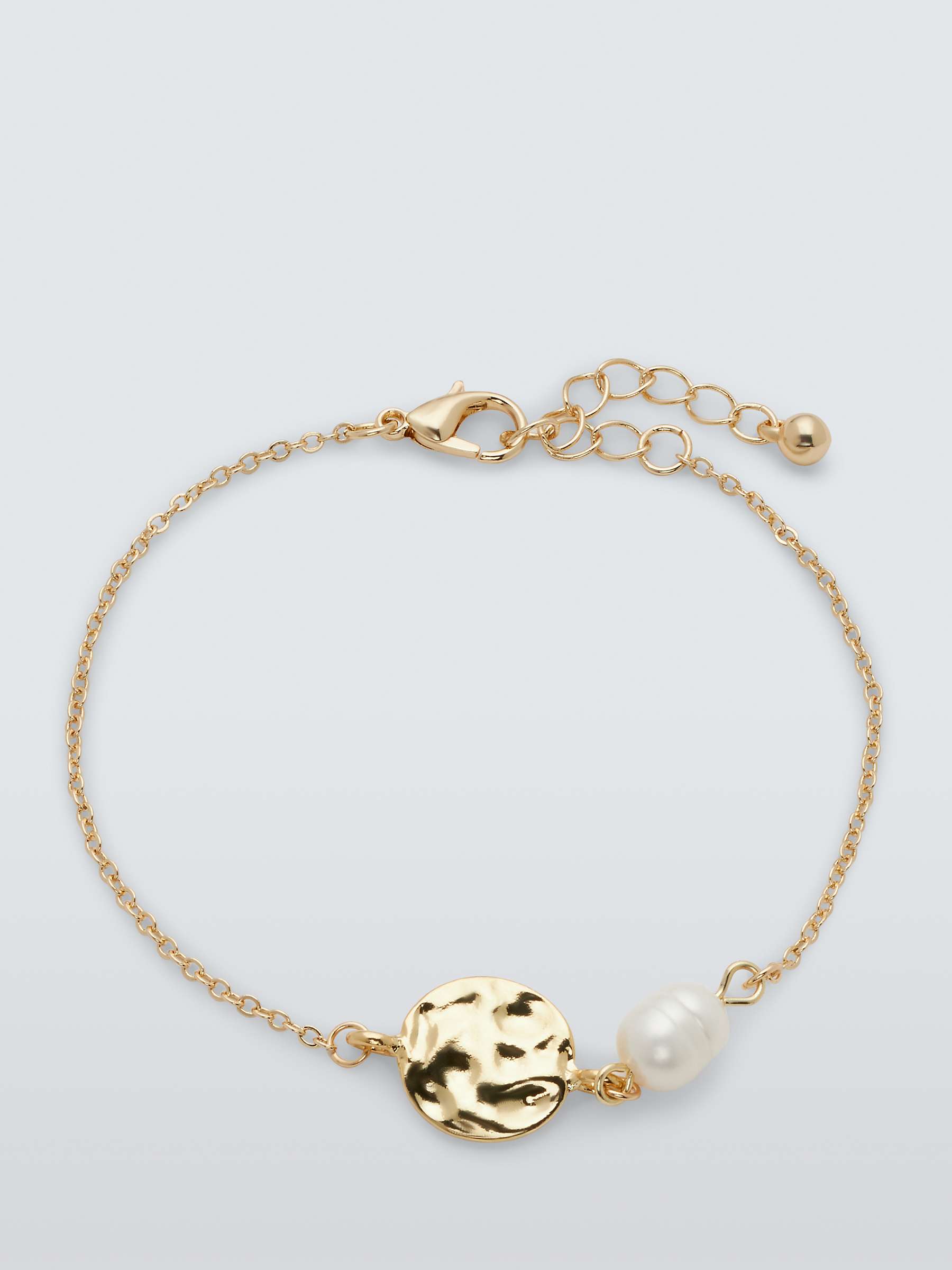 Buy John Lewis Textured Disc and Floating Freshwater Pearl Chain Bracelet, Gold Online at johnlewis.com