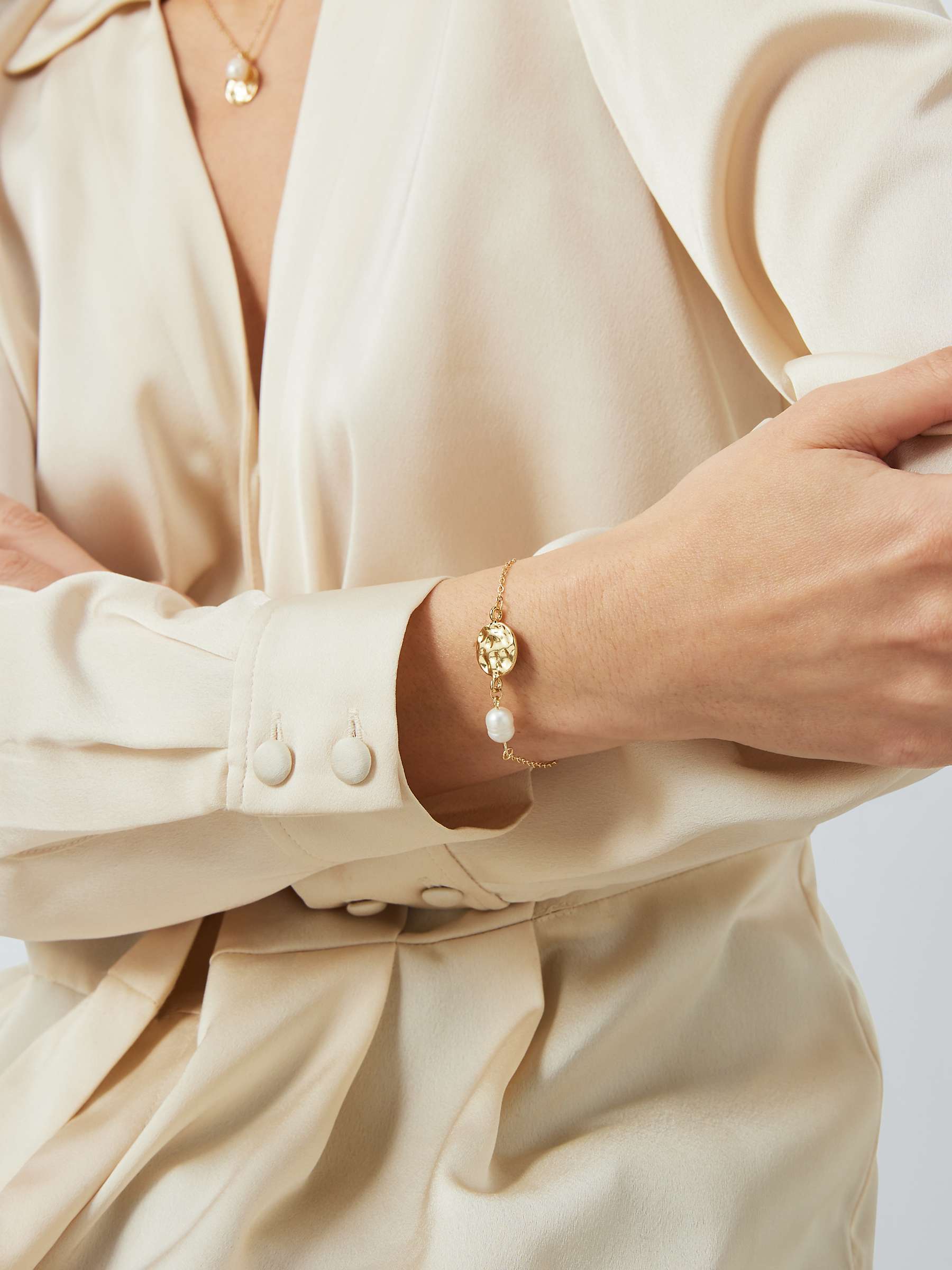 Buy John Lewis Textured Disc and Floating Freshwater Pearl Chain Bracelet, Gold Online at johnlewis.com