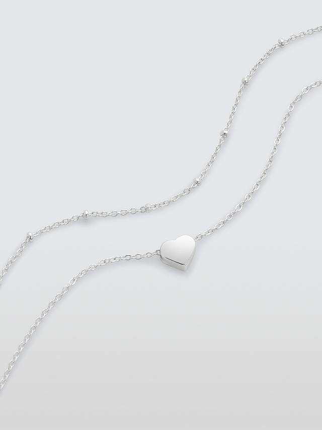 John Lewis Heart Bead Chain Bracelet, Pack of 2, Silver