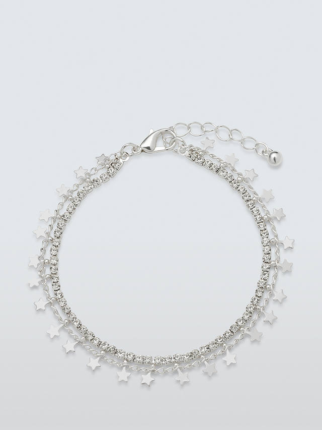 John Lewis Star & Diamante Layered Chain Bracelet, Silver