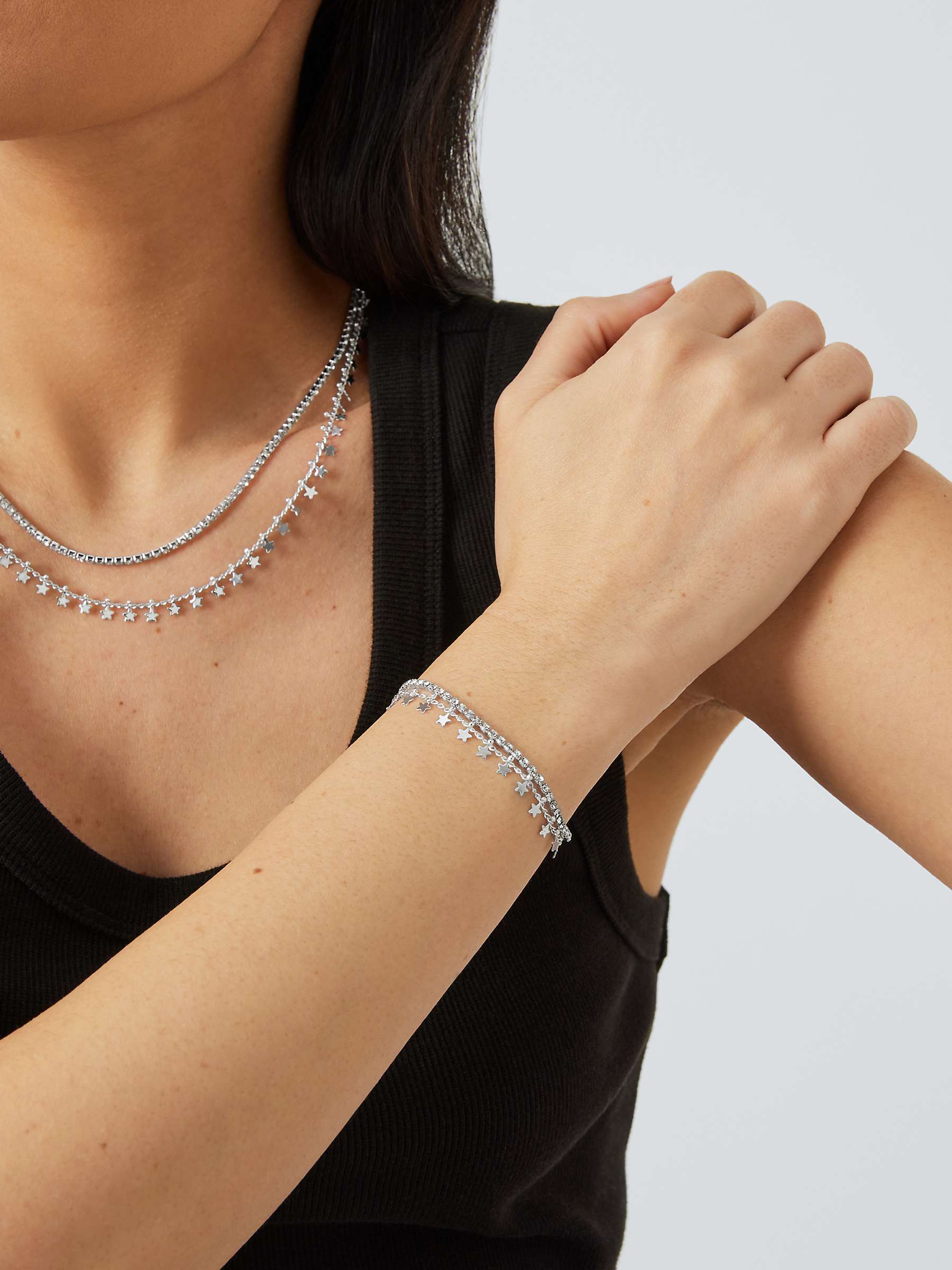 Buy John Lewis Star & Diamante Layered Chain Bracelet, Silver Online at johnlewis.com