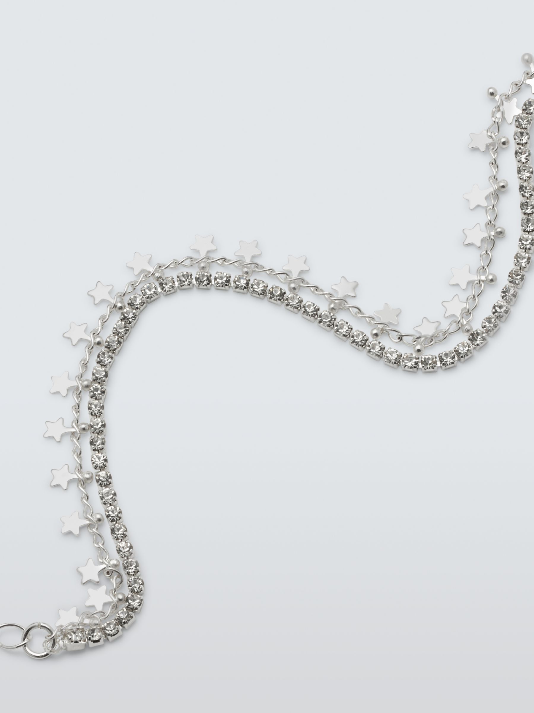 John Lewis Star & Diamante Layered Chain Bracelet, Silver