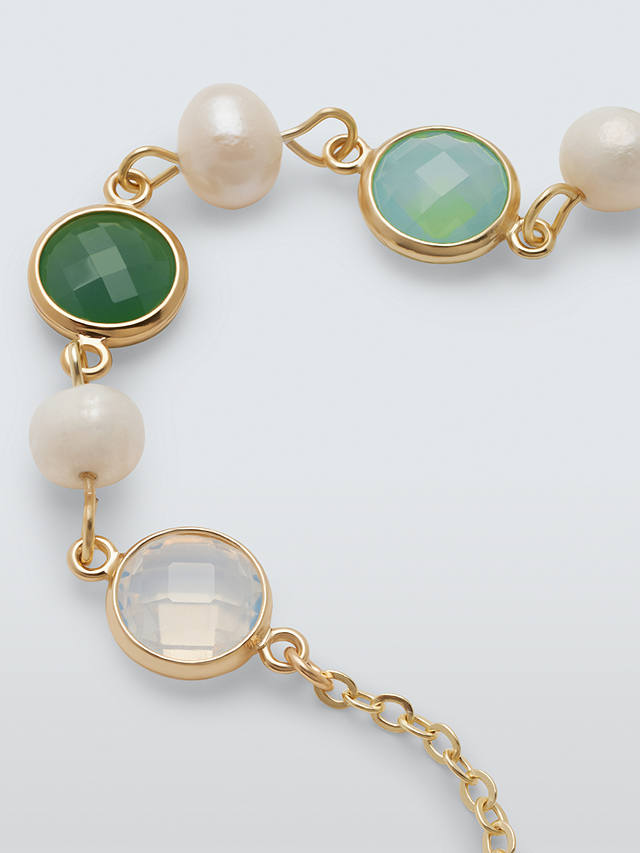 John Lewis Freshwater Pearl & Beaded Bracelet, Green/Gold
