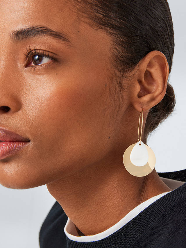 John Lewis Polished Disc and Shell Drop Hoop Earrings, Gold