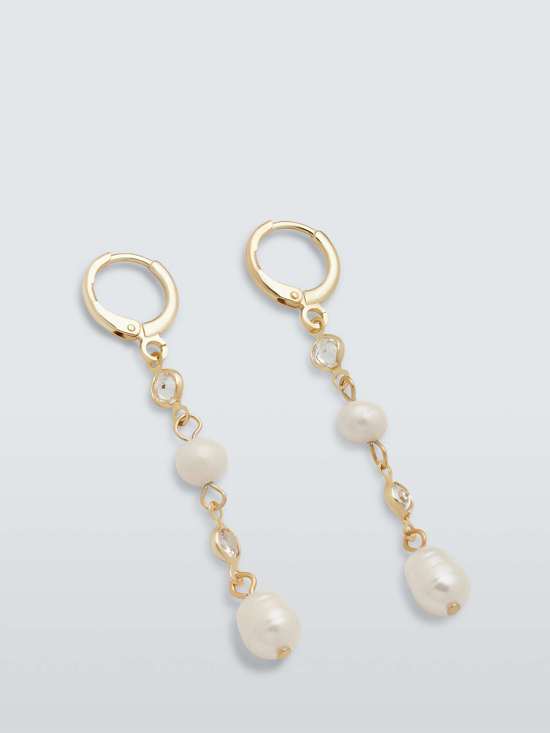 Buy John Lewis Freshwater Pearl & Cubic Zirconia Long Drop Earrings, Gold Online at johnlewis.com