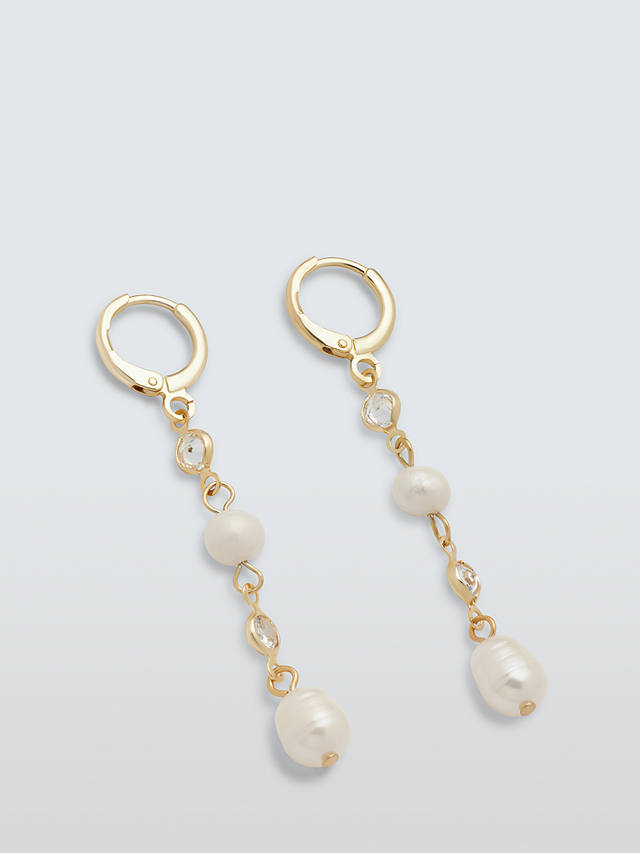 John Lewis Freshwater Pearl & Cubic Zirconia Long Drop Earrings, Gold