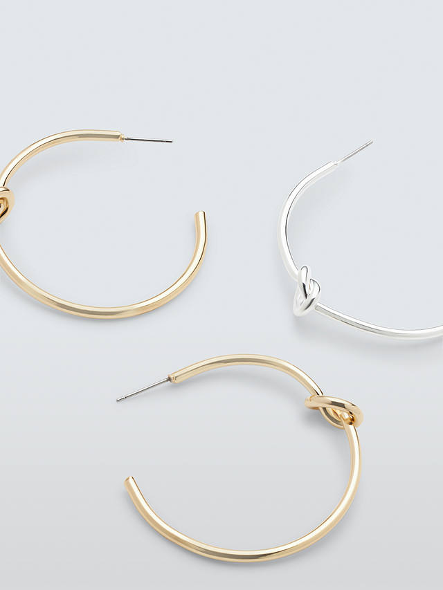 John Lewis Knot Detail Half Hoop Earrings, Set of 2, Gold/Silver