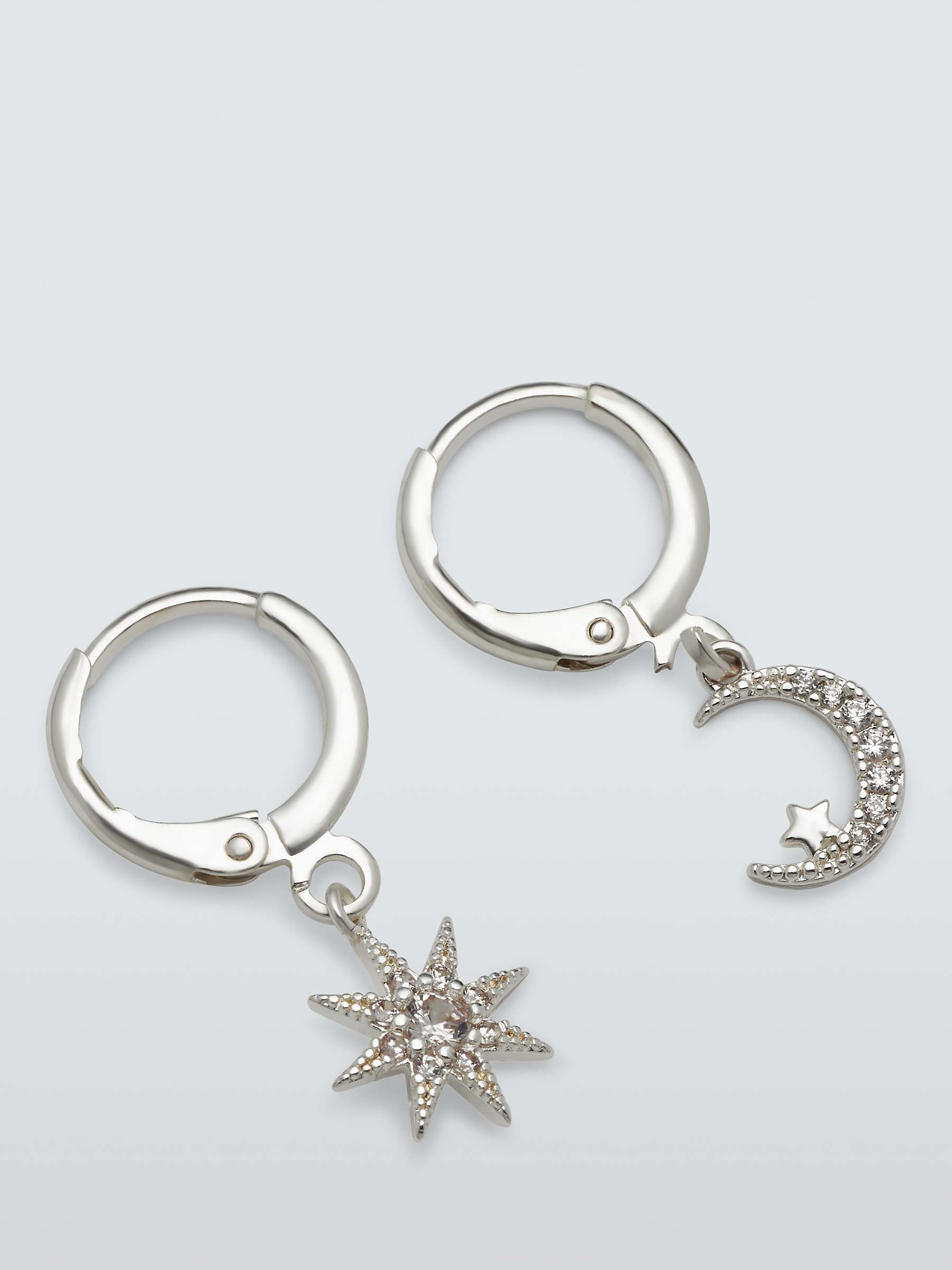Buy John Lewis Star and Crescent Moon Charm Huggie Hoop Earrings, Silver Online at johnlewis.com