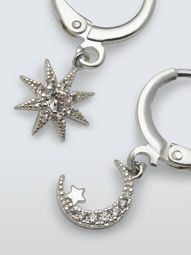 John Lewis Star and Crescent Moon Charm Huggie Hoop Earrings, Silver