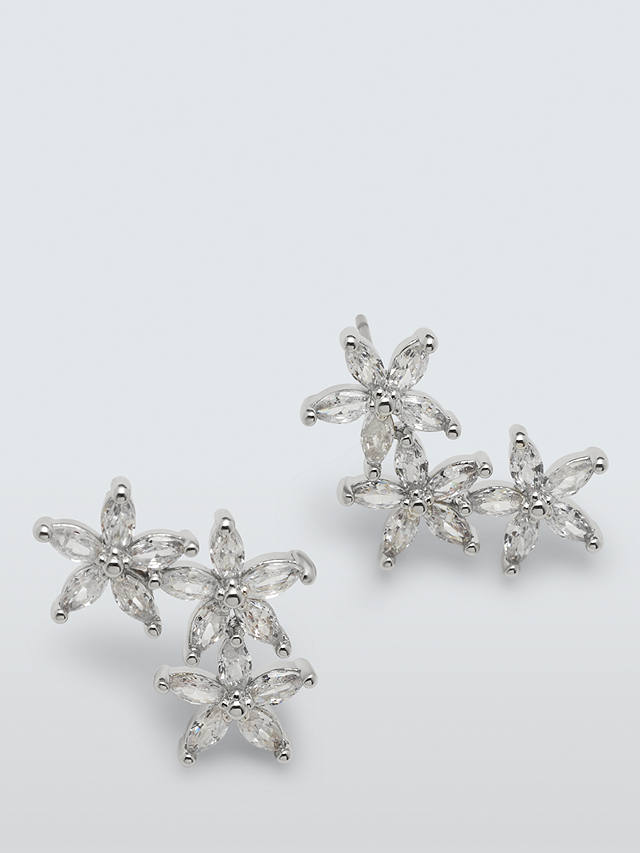 John Lewis Cubic Zirconia Triple Flower Earrings, Silver
