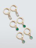 John Lewis Droplet Crystal Huggie Hoop Earrings, Set of 3, Gold/Multi