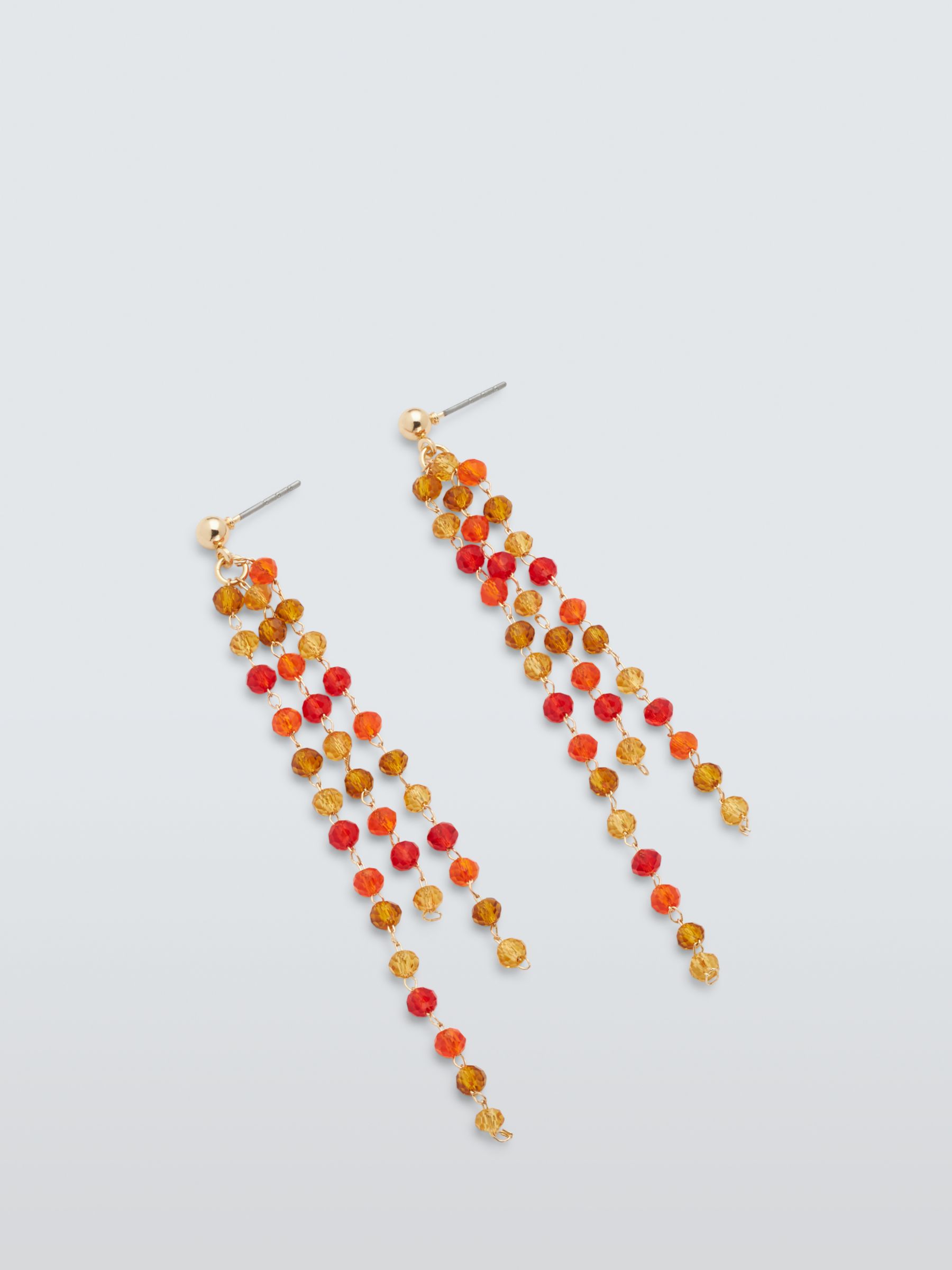 John Lewis Triple Row Mini Facetted Bead Drop Earrings, Orange