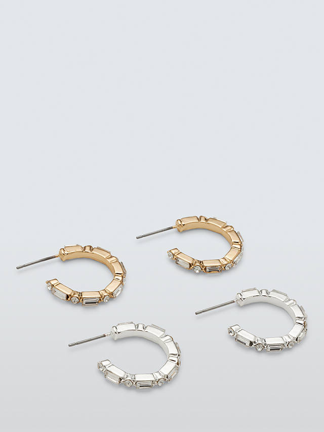 John Lewis Diamante Half Hoop Earrings, Set of 2 Pairs, Gold & Silver