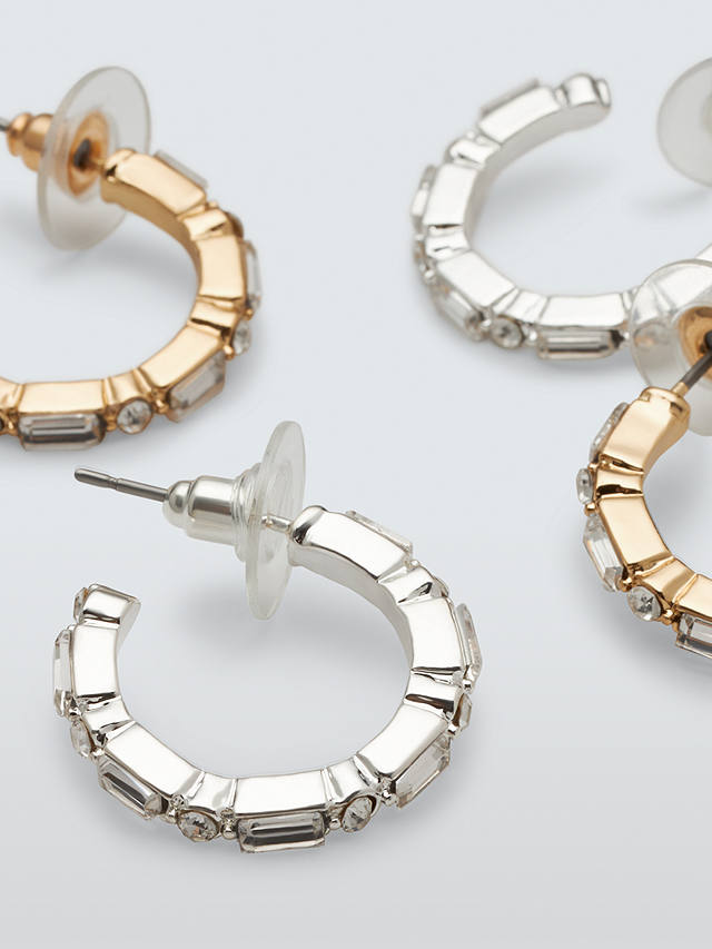 John Lewis Diamante Half Hoop Earrings, Set of 2 Pairs, Gold & Silver