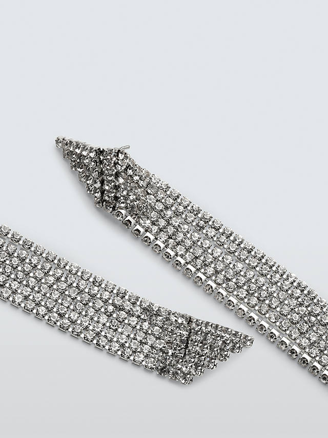 John Lewis Diamante Multi Row Graduated Drop Earrings, Silver