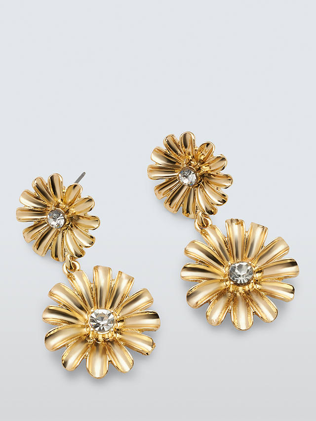John Lewis Double Flower Drop Earrings, Gold