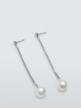 John Lewis Pearl Detail Diamante Drop Earrings, Silver