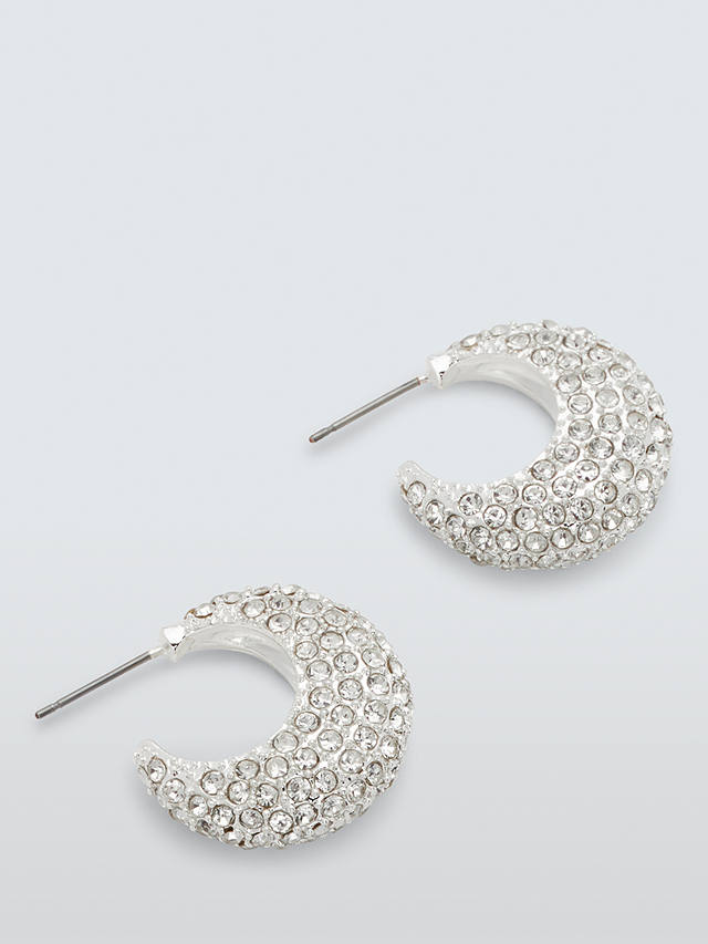 John Lewis Diamante Encrusted Half Hoop Earrings, Silver