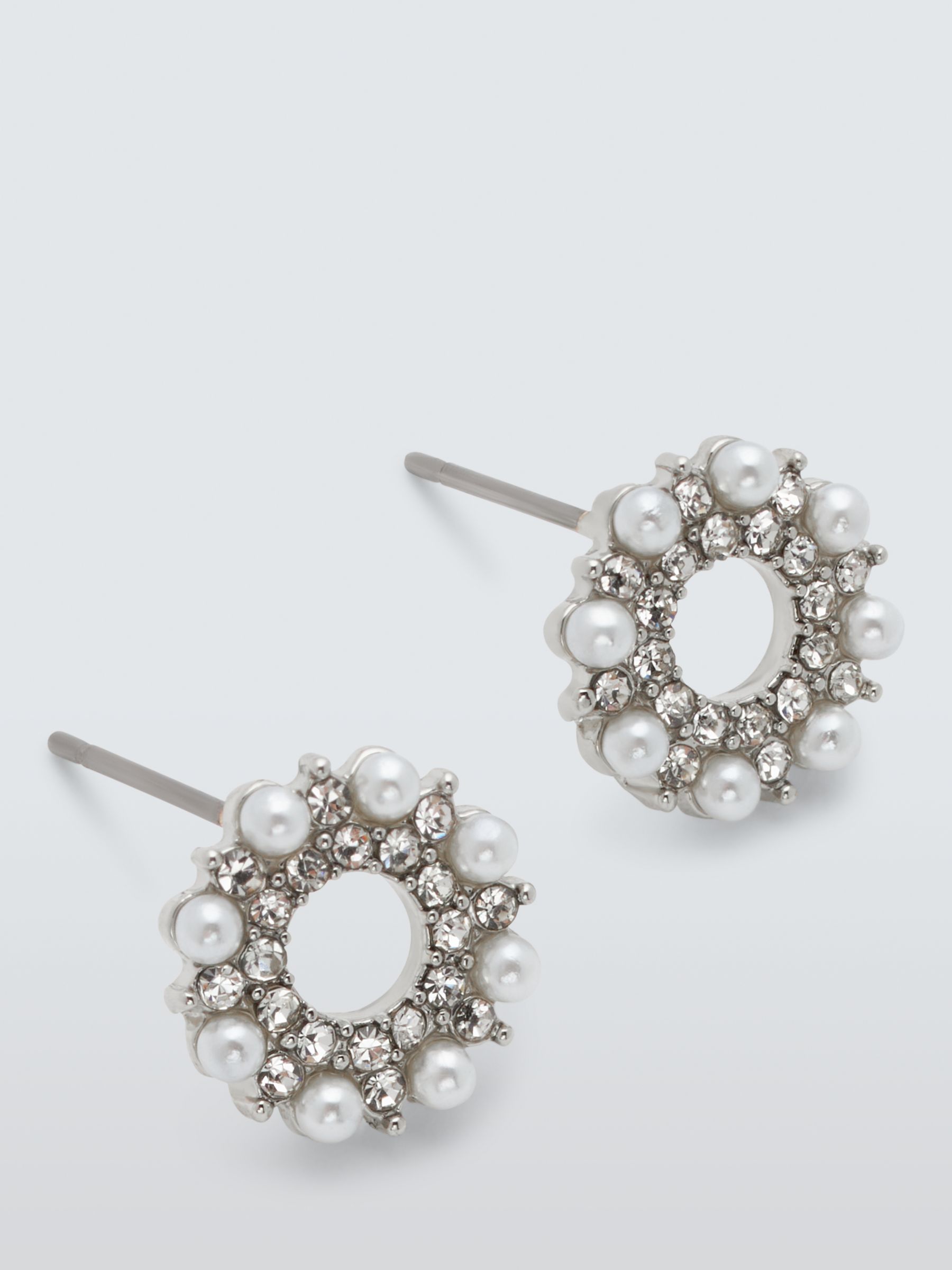 John Lewis Mini Faux Pearl Circle Stud Earrings, Silver at John Lewis ...