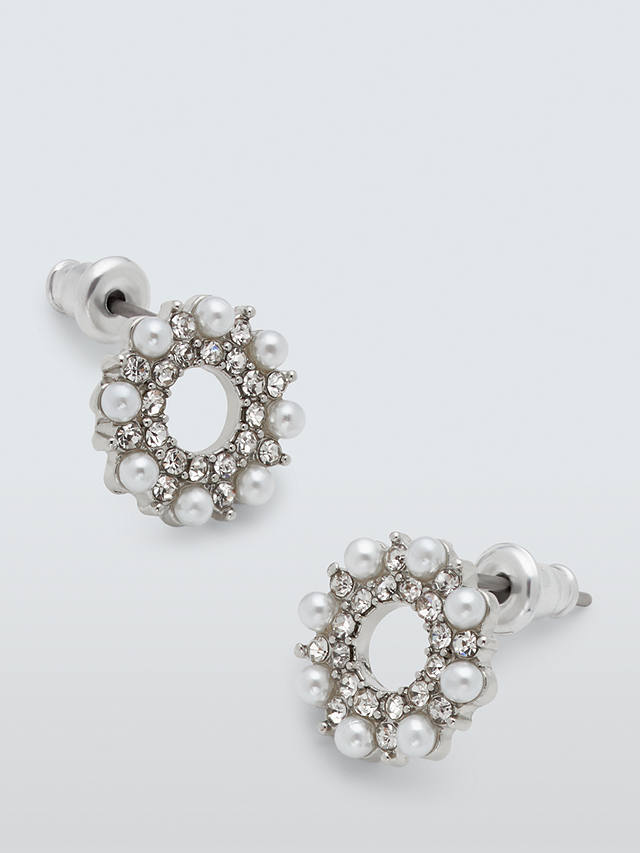 John Lewis Mini Faux Pearl Circle Stud Earrings, Silver