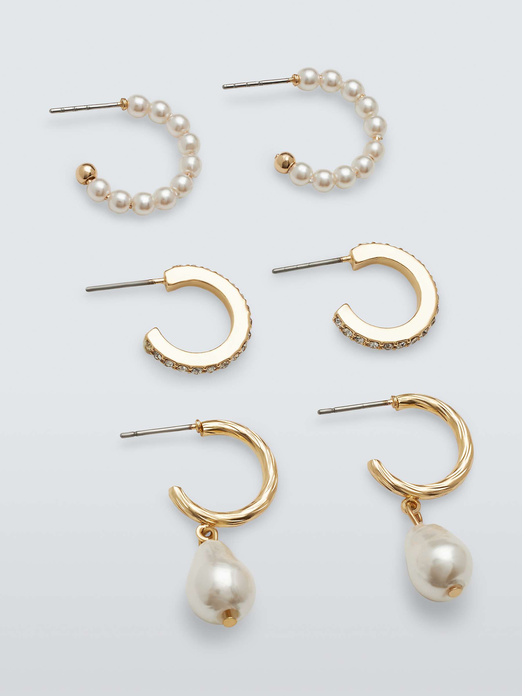 Buy John Lewis Faux Pearl and Crystal Mini Half Hoop Earrings, Set of 3 Pairs, Gold Online at johnlewis.com