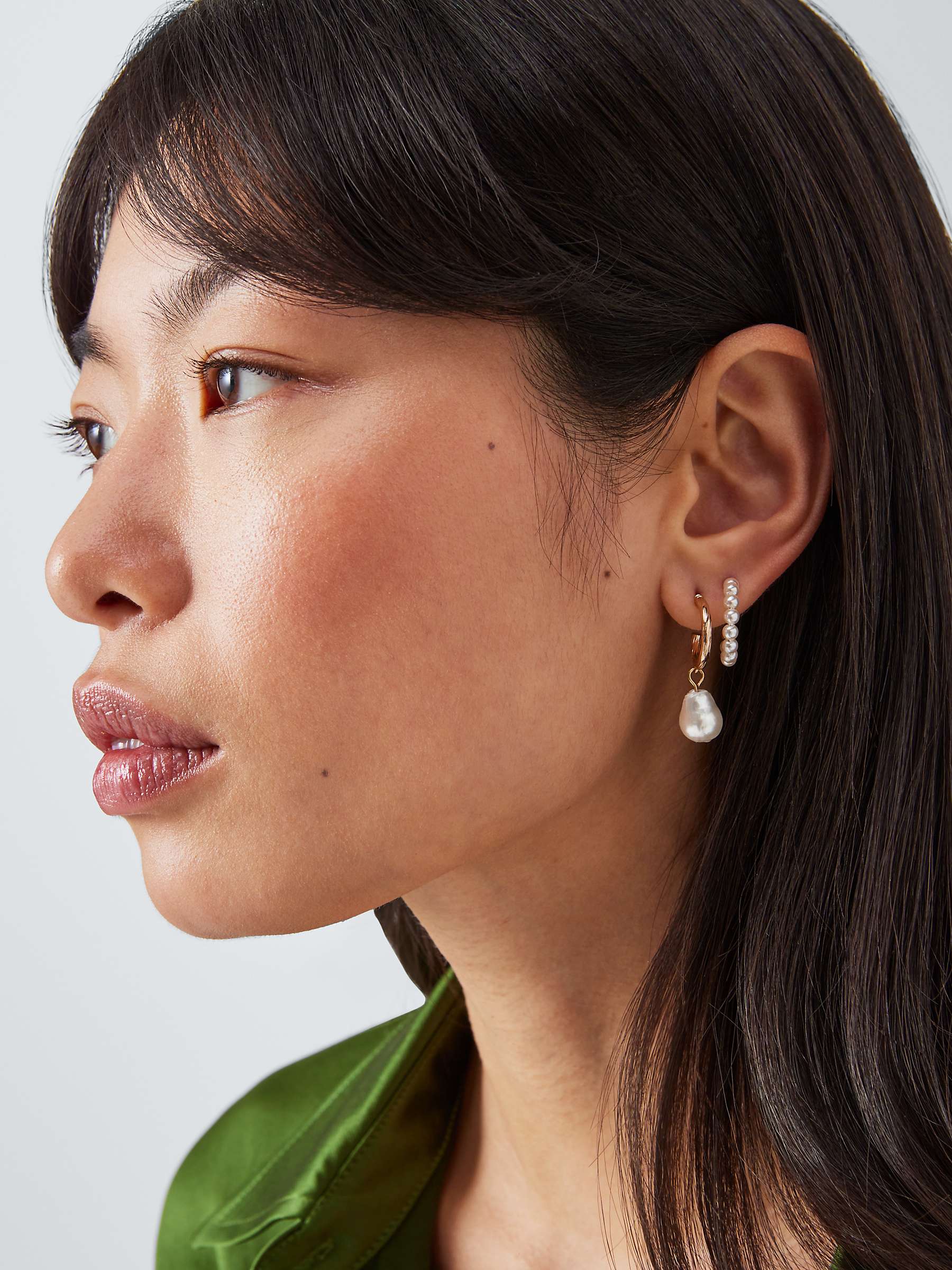 Buy John Lewis Faux Pearl and Crystal Mini Half Hoop Earrings, Set of 3 Pairs, Gold Online at johnlewis.com